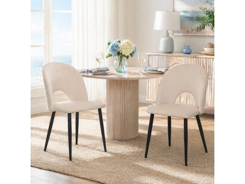  Lot de 2 chaises de salle à manger en velours beige avec pieds réglables  - Conforama C