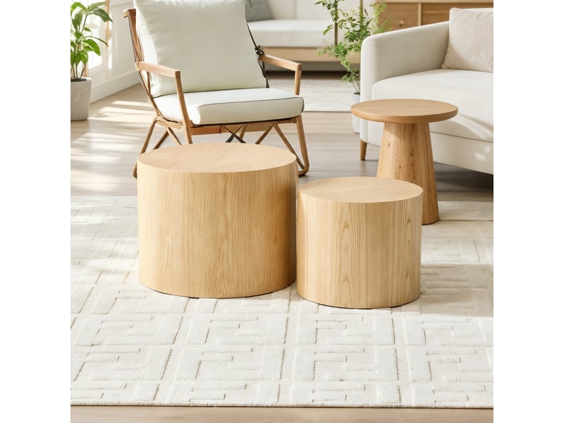  Tables gigognes rondes lot de 2 gain de place - lpospi - tables basses imbriquables pour salon, mdf - naturel  - Conforama B