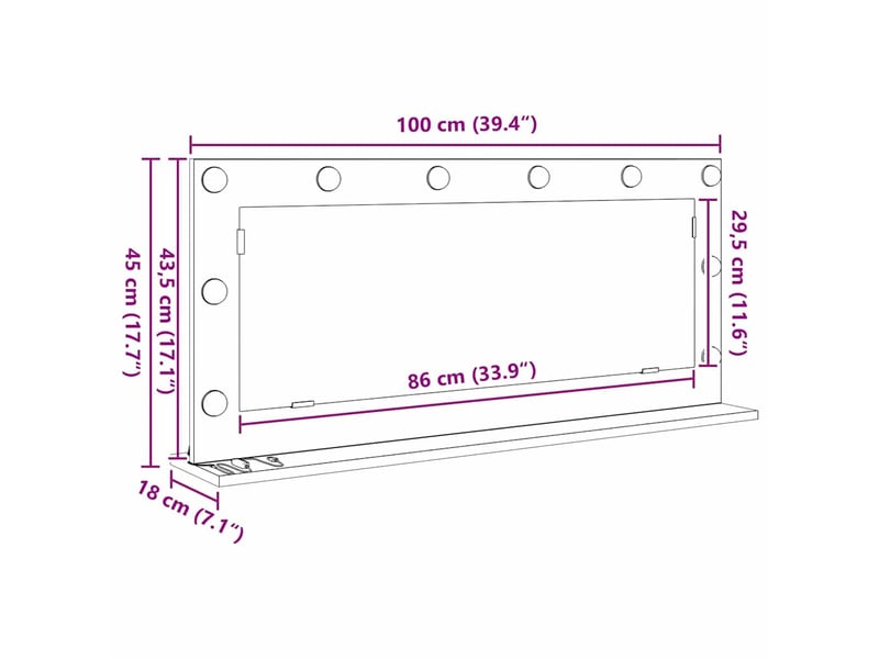 Miroir de vanité, miroir de coiffeuse blanc 100 x 45 x 18 cm verre et bois composite cf62735 - Conforama E