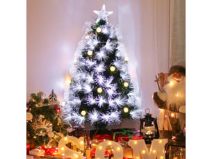 Sapin de noël artificiel lumineux 90h cm fibre optique led + support pied 90 branches étoile sommet brillante vert + 14 ampoules