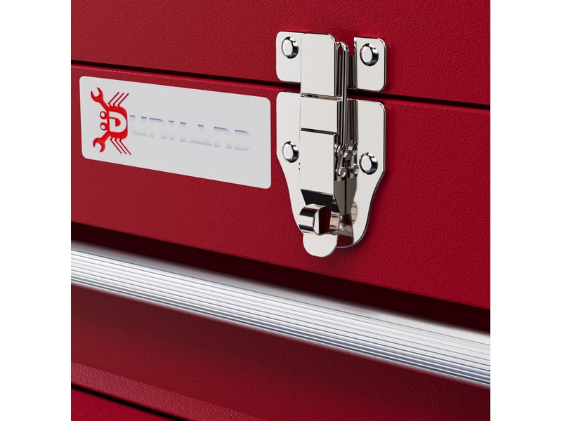  Coffre à outils vide 51 x 22 x 32 cm rouge en acier, 3 tiroirs et rangement supérieur verrouillable  - Conforama E