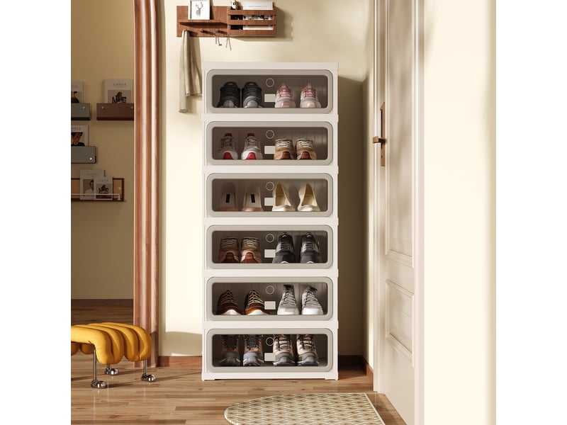  Meuble à chaussures pliable - 45x34,5x105,5 cm - meuble de rangement à 1 colonne et 6 niveaux - blanc et gris  - Conforama B