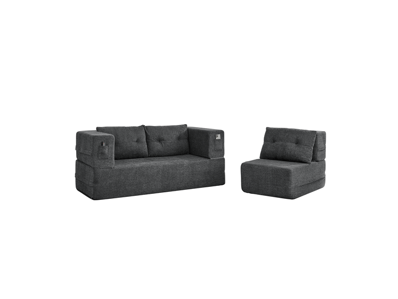  Canapé-lit modulable 3 places avec fauteuil pliable et poches latérales gris foncé  - Conforama A