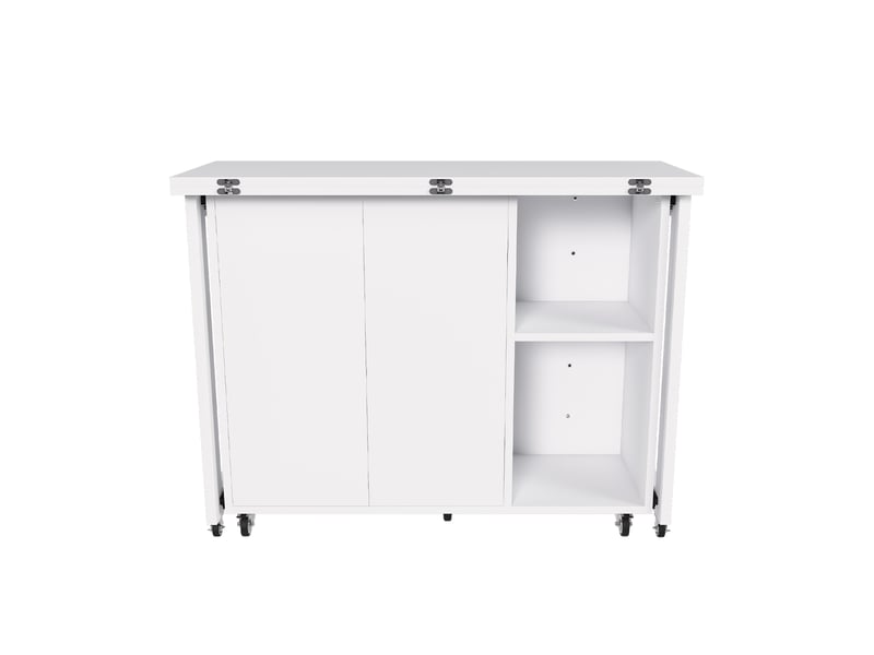  Table à manger pliable multifonction blanc, îlot de cuisine mobile avec rangement, roulettes 360°  - Conforama A