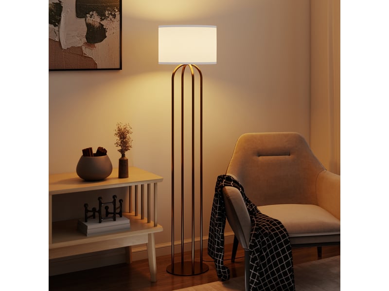  Lampadaire sur pied de salon, lampe sur pied avec abat-jour en lin et interrupteur à pied, ø 38 x 161 cm, doré et beige  - Conforama C
