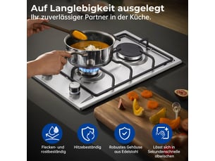 Plaque de cuisson gaz 2 feux, plaque gaz encastrable 30 cm en acier inoxydable, allumage automatique, puissance totale 4200 w