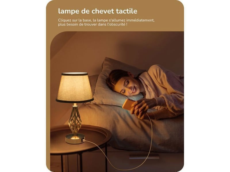  Lampe de chevet lot de 2 grise lin usb a c commande tactile 3 niveaux base metal argent 46 cm 370618_AAAVR85195_6_DROPFR - Conforama C