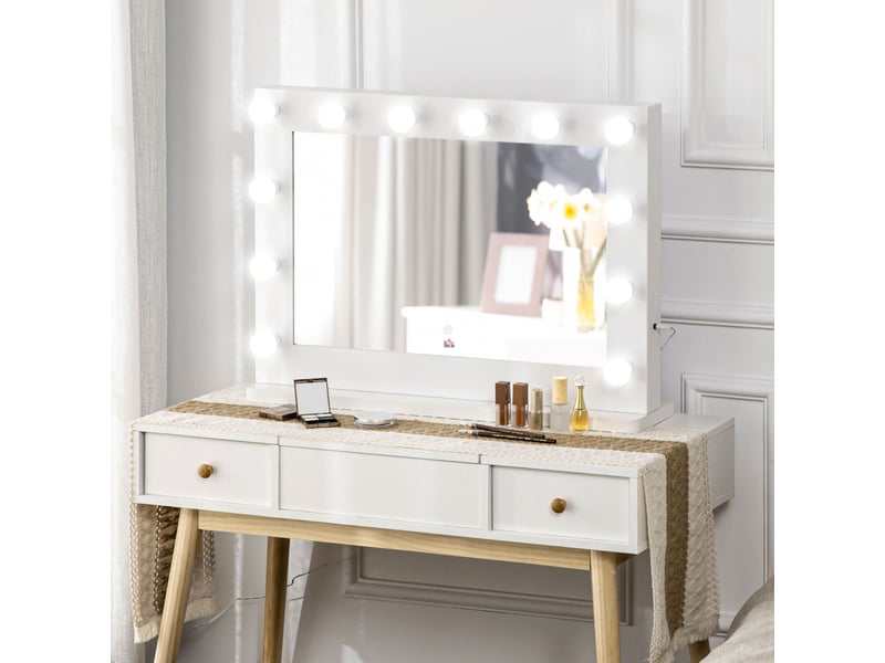  Miroir hollywood 80x60 cm à led, interrupteur tactile, fonction mémoire, métal blanc  - Conforama C