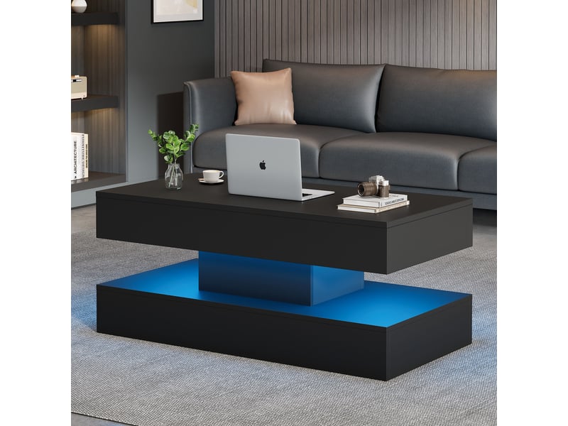  Table basse relevable rectangulaire en panneaux de particules avec lumière led,rangement caché et prises européennes intégrées,noir table basse noir - Conforama D