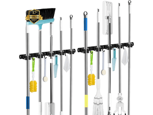 Ensemble de supports 5 supports + 4 crochets porte-balais mural, porte-balais sans perçage, rangement balai, noir
