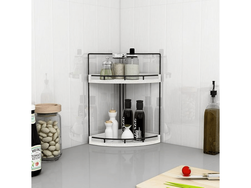  2-tier rustic white corner bathroom shelf  - Conforama D