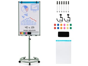Tableau blanc mobile 100 x 65 cm hauteur réglable avec accessoires pratique et stable en plastique vert 20_0014140