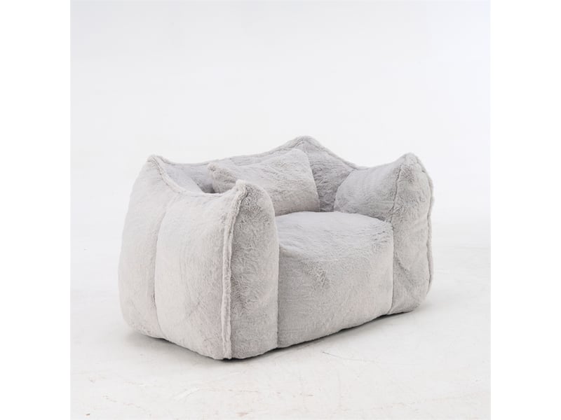 Fauteuil poire 1 place - 123x97x73cm - avec oreiller de confort - pouf géant en fourrure synthétique gris  - Conforama A