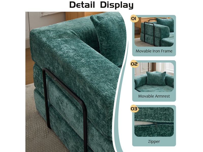  Canapé d'angle, canapé convertible, en tissu chenille, vert foncé, pour salon, adapté à l'espace de vie, chambre  - Conforama W