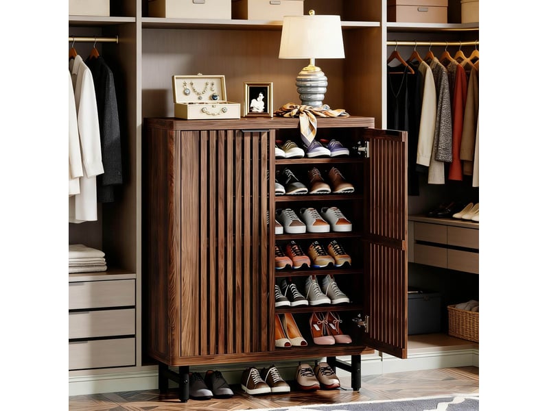  Meuble à chaussures 106x47x30 cm en mdf et métal marron foncé  - Conforama B