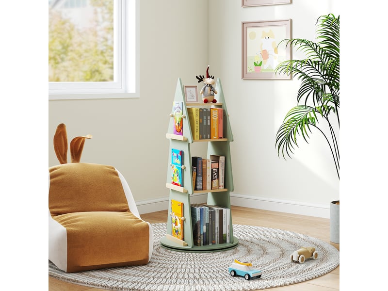 Bibliothèque rotative en forme d'arbre, bibliothèque enfant avec coins arrondis, surface lisse, base antidérapante, etagère enfant à 4 niveaux - Conforama B