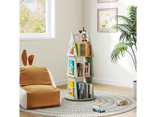 Bibliothèque rotative en forme d'arbre, bibliothèque enfant avec coins arrondis, surface lisse, base antidérapante, etagère enfant à 4 niveaux