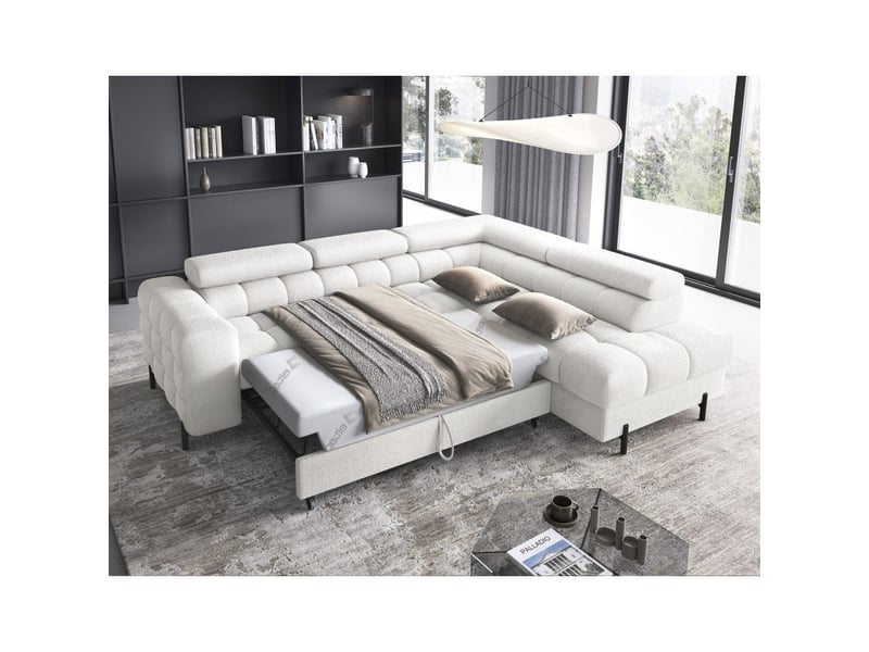  Canapé convertible blanc alpin ferrum 5 places angle droit avec couchage 276x93x200cm  - Conforama C