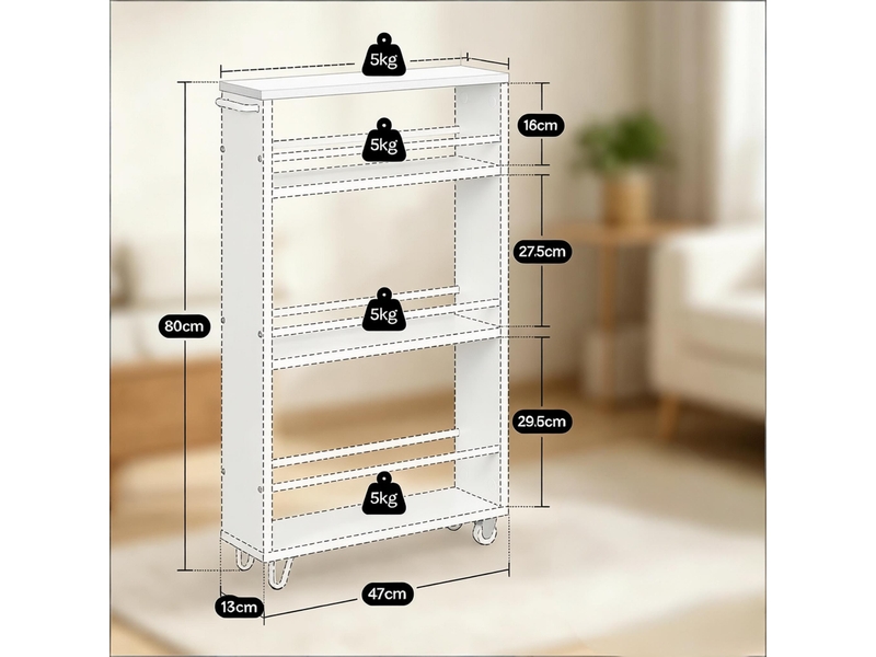 Desserte roulante de cuisine, grand chariot de rangement polyvalent, mobile, blanc - Conforama C