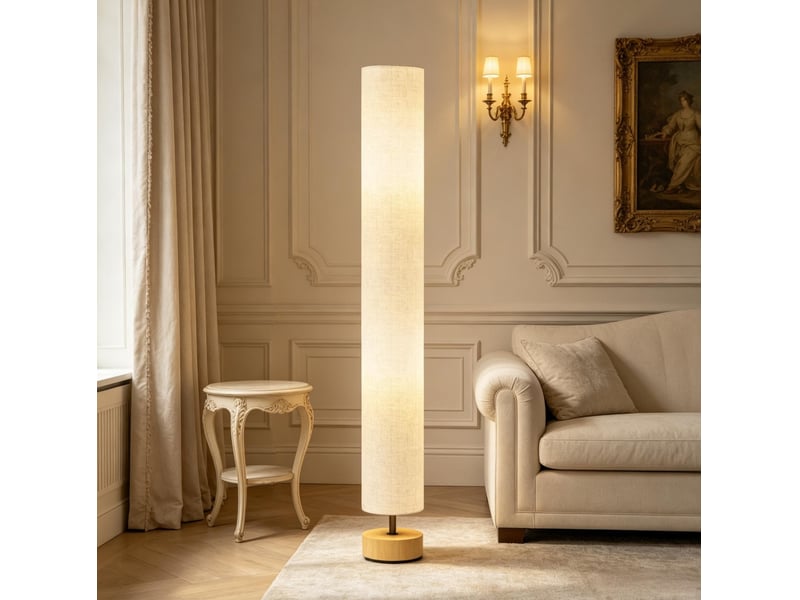 Lampadaire 15 x 15 x 120 cm en bois, lin et métal avec interrupteur au pied gris chicfurn - Conforama B
