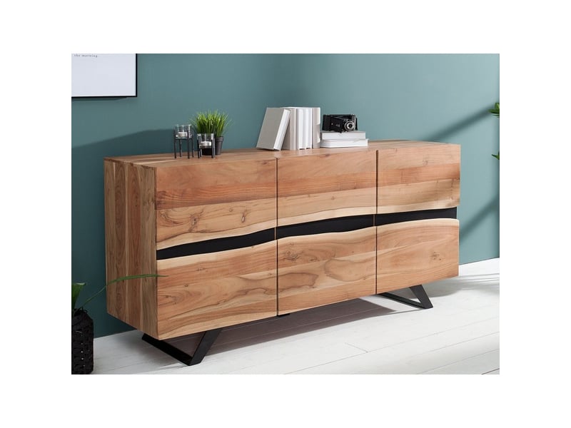 Buffet orkan 150 cm en bois massif d'acacia verni – 3 portes et 6 niches - Conforama B