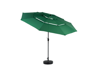 Parasol de jardin ø 294 x h 250 cm – vert foncé – toile 3 niveaux inclinable à manivelle, sans pied
