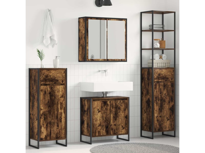 Ensemble de mobilier de salle de bain 4 pièces chêne fumé cf64546 - Conforama B