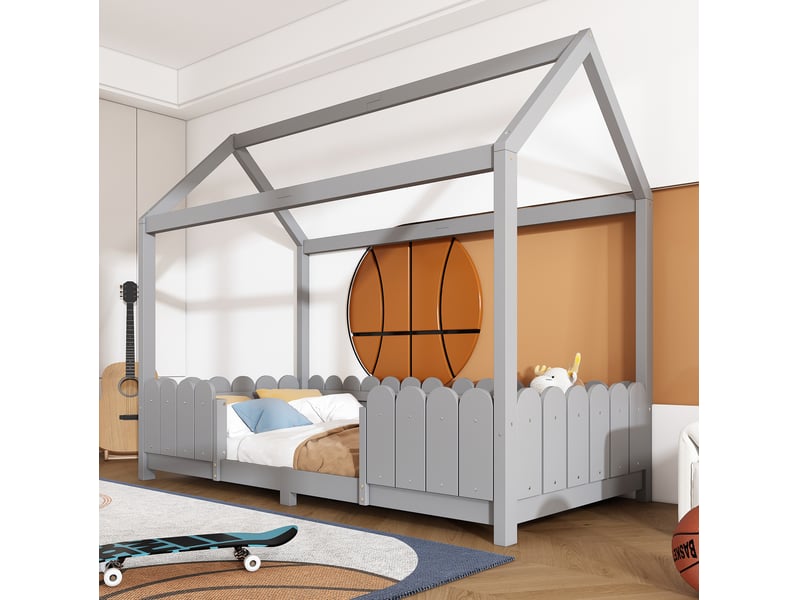  Lit cabane enfant 90x200 avec barrière de protection evryae  - Conforama B