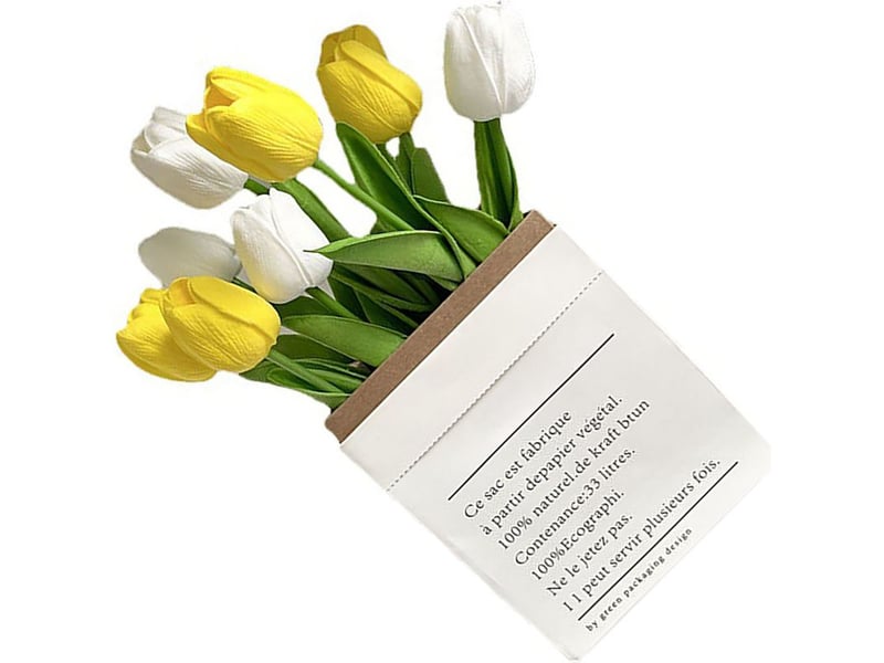  Fleurs artificielles tulipes détails fins couleurs vives résistantes pour bureau salon décoration blanche et jaune  - Conforama E