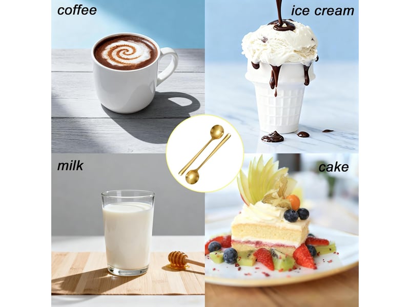 6 pièces cuillères à café doré, cuillère à café en acier inoxydable, petite cuillère à dessert pour thé crème glacée, mini cuillères à expresso - Conforama E