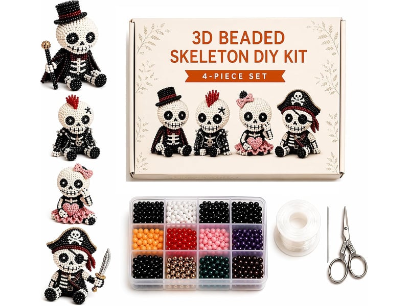  Kit diy squelette halloween 3d en perles, ornement décoratif à fabriquer, loisirs créatifs pour enfants ados et adultes, crânes  - Conforama A
