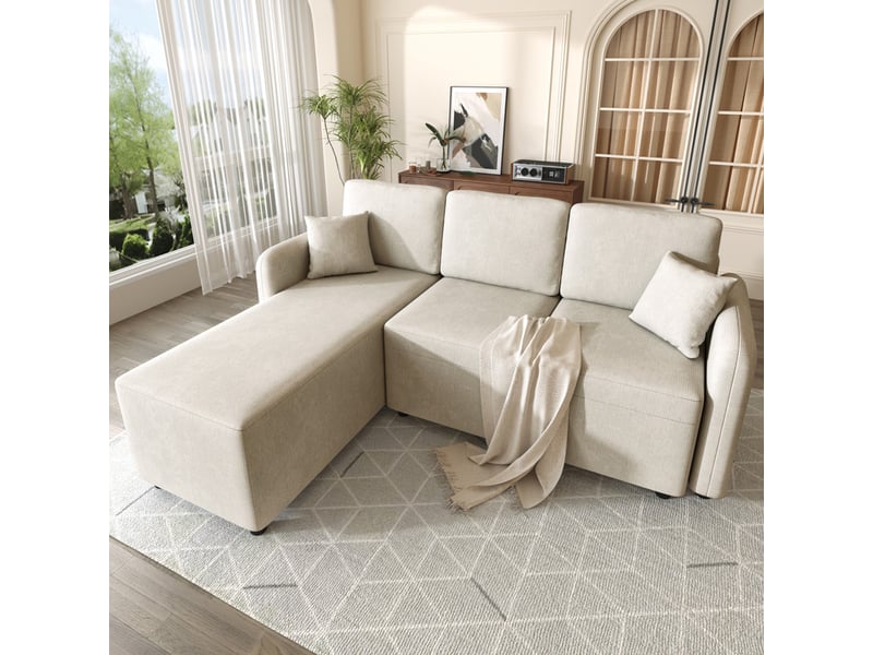  Canapé d'angle en l ,3 places, confort d'assise supérieur grâce à une mousse haute densité,187 x 144 x 85cm,beige  - Conforama D