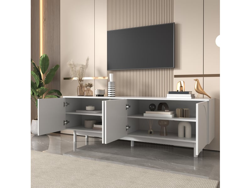  Meuble tv modenvie blanc 175 x 38 x 56 cm à 4 portes avec tablettes réglables  - Conforama B