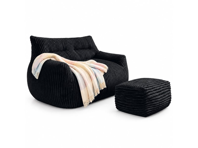  Fauteuil poire double,135x100x75 cm,avec repose-pieds,fausse fourrure,noire  - Conforama A