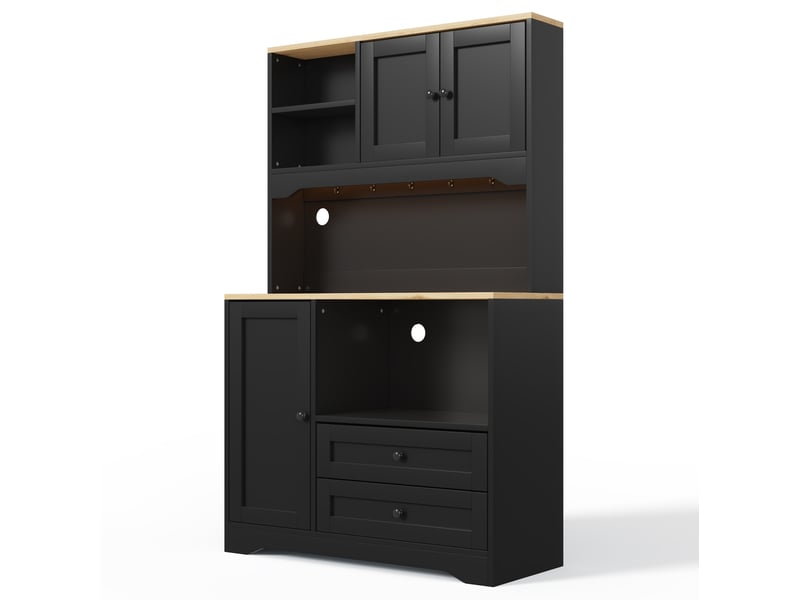  Buffet de cuisine 100x40x163 cm – noir – led réglable, prises et usb, espace micro-ondes et 2 tiroirs  - Conforama D