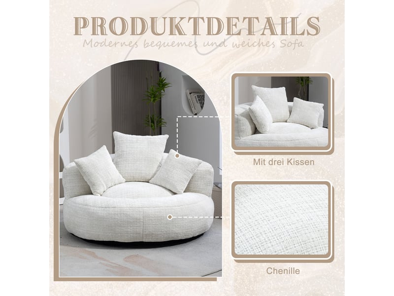  Fauteuil inclinable - à dossier haut - avec 3 coussins - résistant et confortable - chenielle - beige  - Conforama C