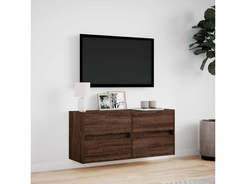  Meuble tv - banc tv - meuble de rangement mural avec lumières led chêne marron 100x31x45 cm  - Conforama D