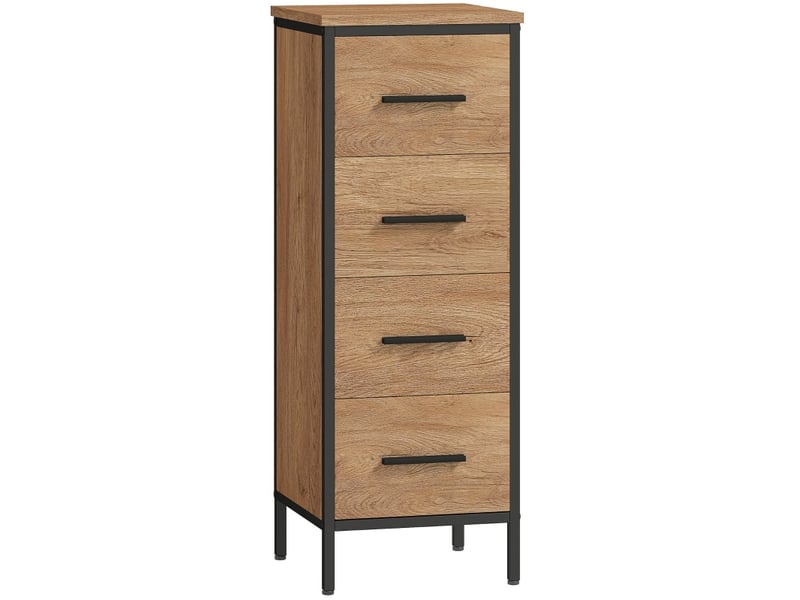  Meuble de rangement de salle de bain 30x30x82 cm – chêne – 4 tiroirs et cadre en acier industriel  - Conforama A