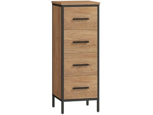 Meuble de rangement de salle de bain 30x30x82 cm – chêne – 4 tiroirs et cadre en acier industriel
