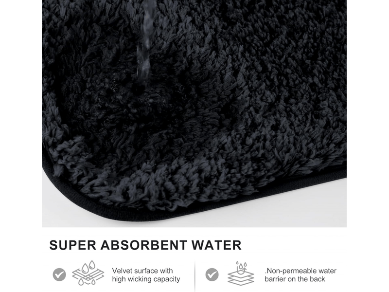  Tapis de bain 40 x 60 cm, antidérapant, doux, absorbant l'eau, en microfibre, noir  - Conforama D