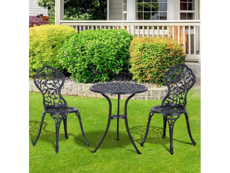  Salon de jardin 2 personnes avec table et 2 chaises, aluminium noir, balcon, jardin, terrasse  - Conforama B