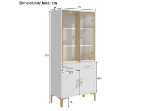 Vitrine haut de gamme blanc marbré - grand meuble de rangement salon avec éclairage led et tiroirs