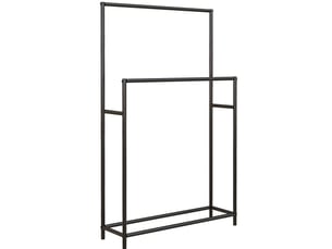 Porte-serviettes sur pied noir en métal à 2 barres décalées, 66 × 20 × 110 cm, pour sécher vos serviettes