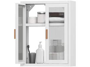 Armoire murale de salle de bain, meuble haut salle de bains avec 2 portes cannelées, étagère réglable, 40x14x50cm, blanc