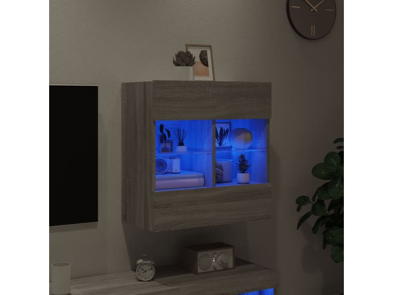  Meuble tv - banc tv - meuble de rangement mural avec lumières led sonoma gris 58,5x30x60,5 cm  - Conforama C
