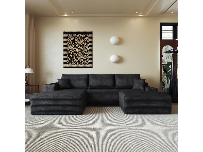 Canapé d’angle modulable 270 x 175 x 83 cm 3 places avec pouf, méridienne en l, assise profonde, sans montage, canapé compressible pour salon, noir Bliss Lite - Conforama D