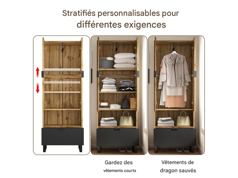  Vestiaire d'entrée avec penderie, 1 tiroir et étagères réglables WF190748749N - Conforama D