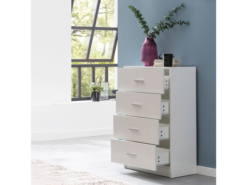  Chiffonnier 4 tiroirs 60x30x90 cm blanc et argent  - Conforama C