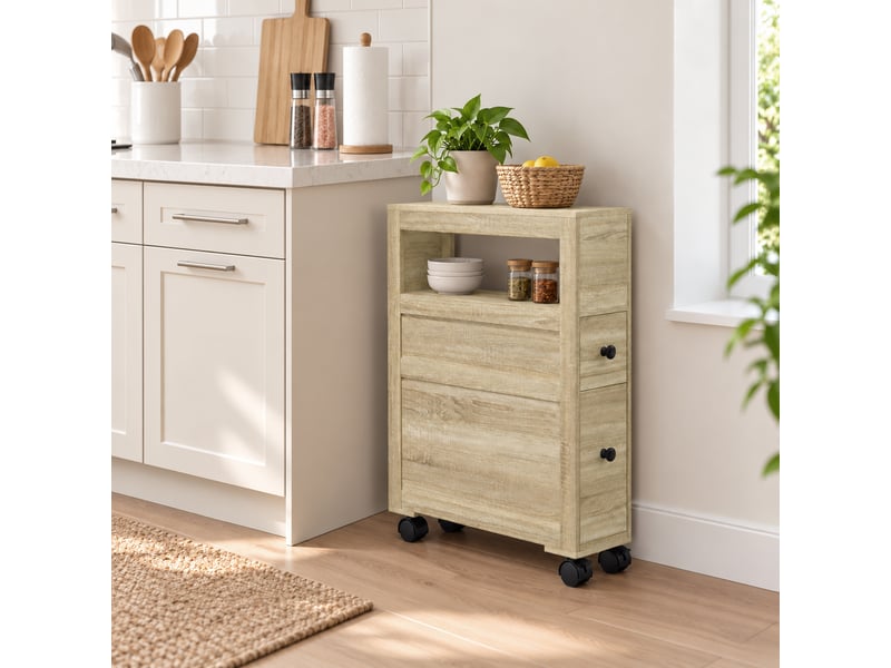  Rangement wc mobile sur roulettes - 2 tiroirs, niche - naturel  - Conforama D