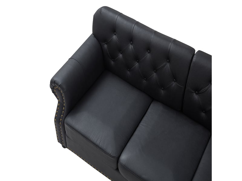  Fauteuil chesterfield fixe noir en simili cuir avec ottoman, 105 x 76 x 86 cm, coussin inclus 105X76X86cm - Conforama E